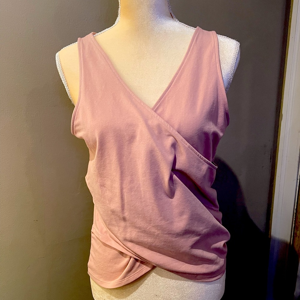 Express Tank Top Womens
Large Coral V Neck Faux Wrap
Stretch Ruched Sleeveless